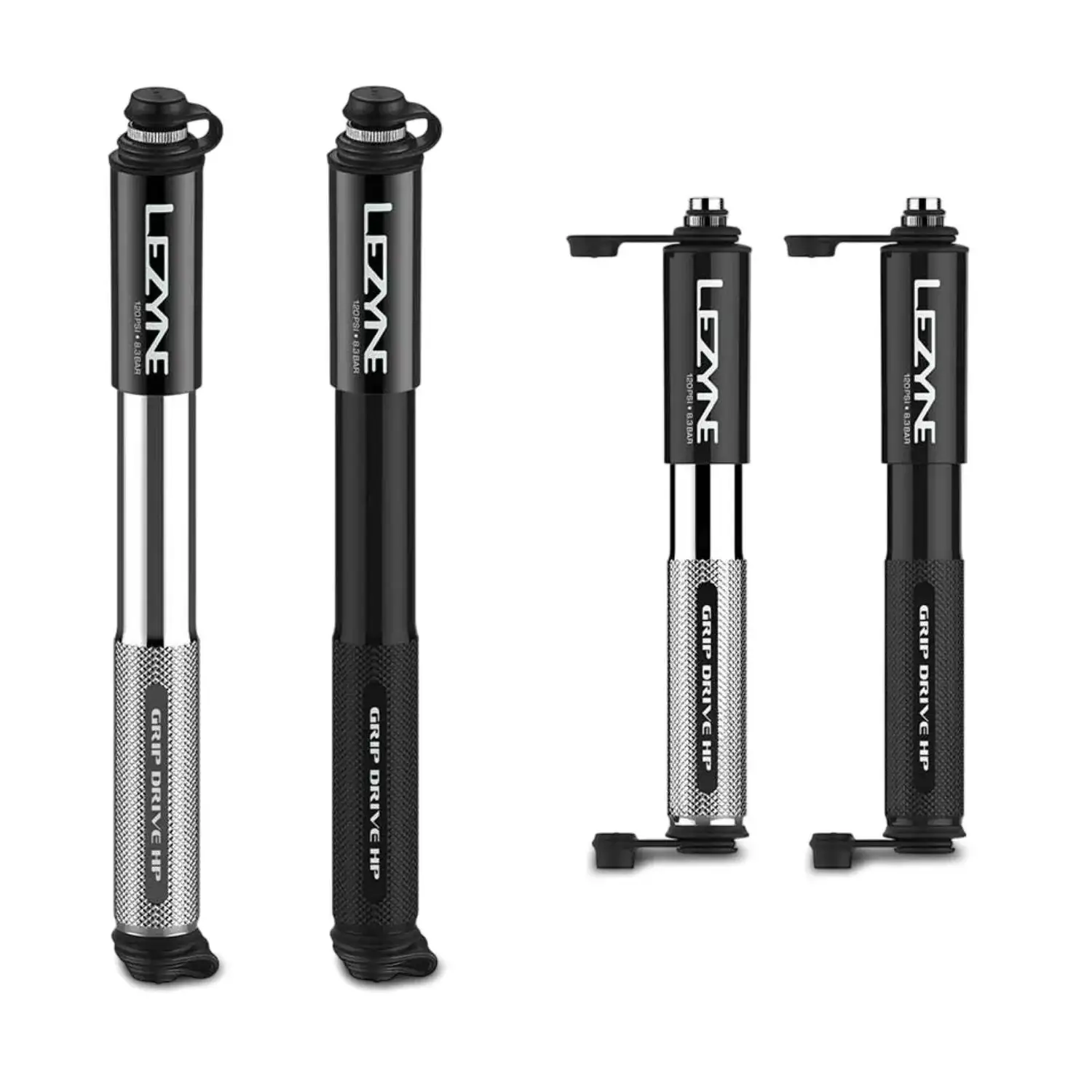 Lezyne, Grip Drive HP, Pump, ABS Flip Chuck, 120PSI, Black, 185mm